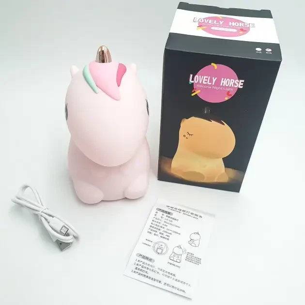 Нічник силіконовий нічник дитячий Єдиноріг LED USB рожевий