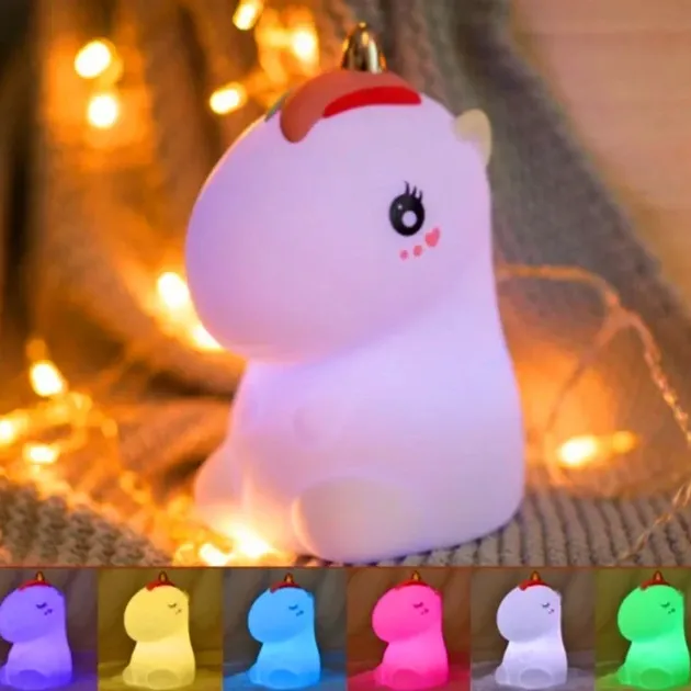 Нічник силіконовий нічник дитячий Єдиноріг LED USB рожевий