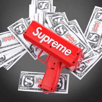 Пістолет для грошей SUPREME іграшковий пістолет який стріляє грошима Money Gun червоний
