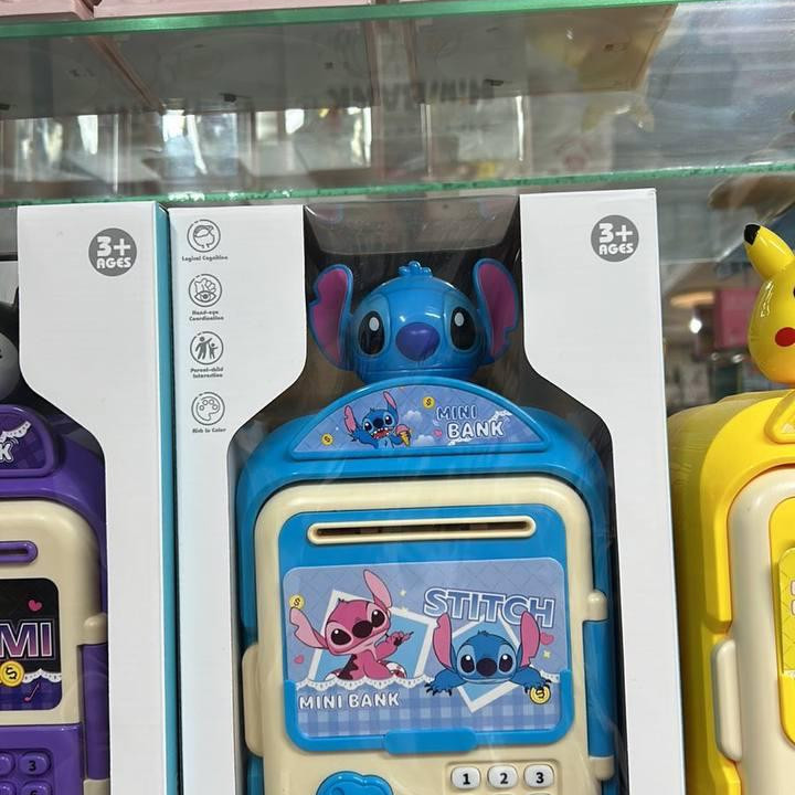 Дитяча скарбничка сейф із кодовим замком Stitch 26 см скарбничка для грошей із купюроприймачем Блакитний