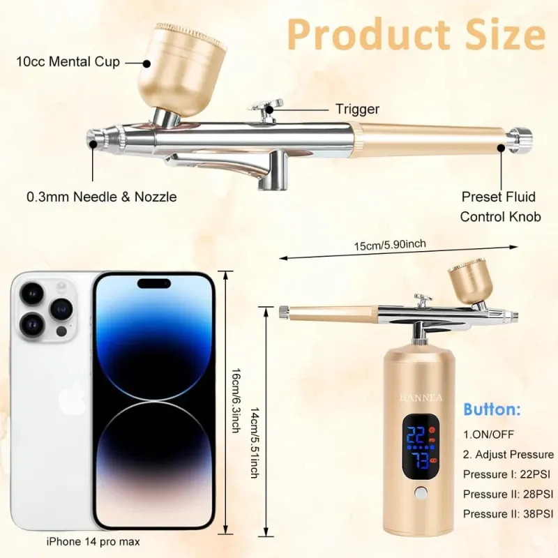 Професійний портативний аерограф з компресором золотий фарборозпилювач для тортів бездротовий аерограф для нігтів декору Золотий