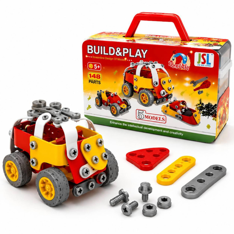 Розвиваючий конструктор для дітей Build&Play 5 в 1 «Автобус» 148 елементів машинки будівельна техніка J-202