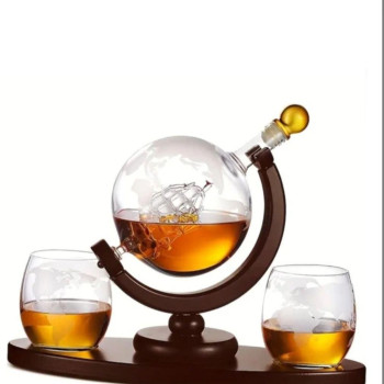 Набір для віскі подарунковий Глобус 3 в 1 карафа 850 мл 2 склянки графін зі стаканами на підставці скляний