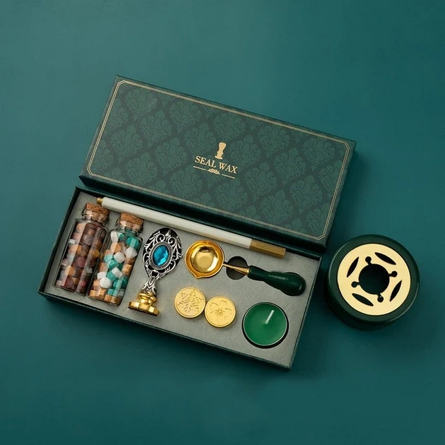 Подарунковий набір для сургучного друку Seal Wax 8 предметів набір для скрабукінгу повний комплект воскоплав 3 штампи віск