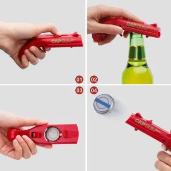 Відкривачка для пляшок Cap Gun Opener з контейнером для кришок відкривашка у формі пістолету відкривашка для пива Червоний